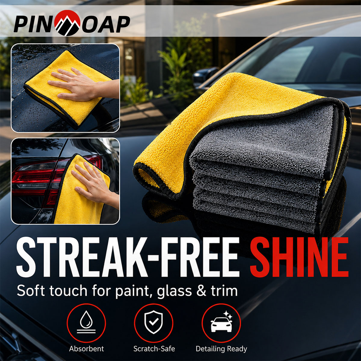 Microfiber Towel Detailing - PINMOAP 1/3/5/10 Buah Kain Pembersih Serat